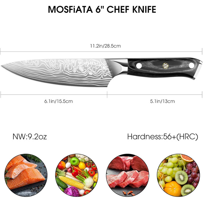 MOSFiATA Кухонний ніж 15 см (6 дюймів) - професійний ніж для м'яса з нержавіючої сталі EN1.4116, для шеф-кухарів, з подарунковою упаковкою