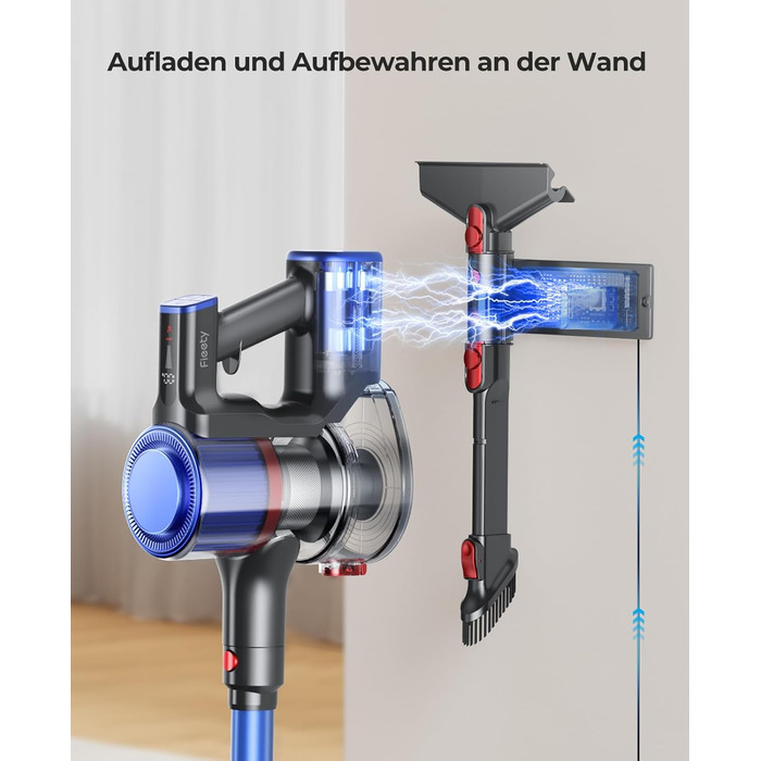 Бездротовий пилосос Fieety 550W з акумулятором, 45000Pa, 60 хвилин роботи, 6-в-1, тихий, з арома-пластиною, для твердих поверхонь, килимів та шерсті тварин