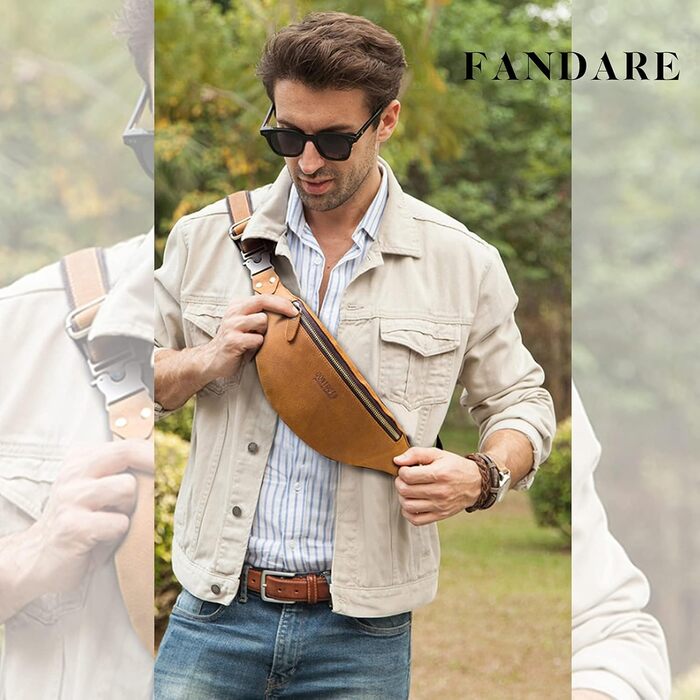 Чоловіча нагрудна сумка FANDARE з натуральної шкіри, поясна/нагрудна сумка для подорожей, туризму, спорту (колір: коричневий)