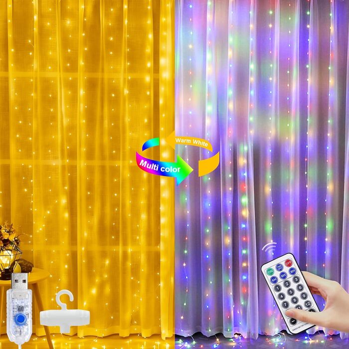 Ляптова гірлянда 2x2м з 200 LED, USB, тепле біле світло для декору стін, кімнати, вечірки, весілля, Рамадан, Різдва