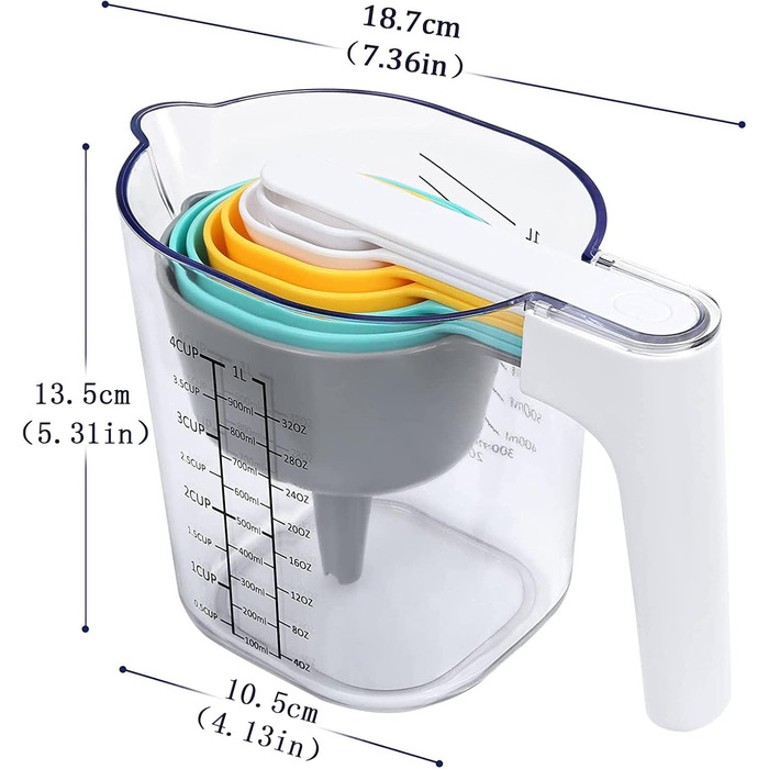 TOMYEUS Measuring Cups and Spoons Set, 9 Piece, Plastic, Cooking and Baking Kitchen Gadget