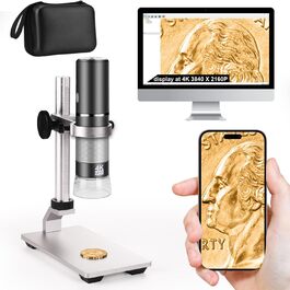 4K WiFi мікроскоп Ninyoon з професійним штативом та чохлом для iPhone, Android, PC, iPad, Android Tablet, Windows, Mac, Chrome, Linux (сірий)