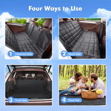 4-in-1 Waterproof Dog Seat Cover for Car Back Seat - Protects from Scratches & Prevents Sliding - Fits Cars, Trucks & SUVs