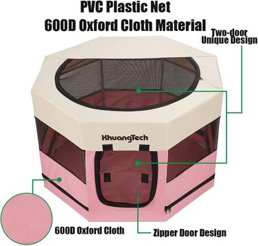 Клітка-загон для собак, котів, кроликів та морських свинок XhuangTech, рожева, з м'якого матеріалу, складана, 87.6 x 87.6 x 54.9 см