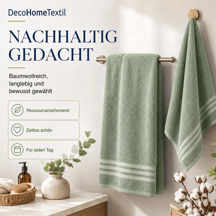 Набір рушників для рук DecoHomeTextil Eco (6 шт), 50x100 см, шавліковий зелений — екологічні, м'які та гігроскопічні махровий рушники