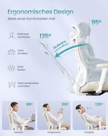 Офісне крісло SONGMICS з ергономічною підтримкою спини, регульована поперекова та підголовна підтримка, до 150 кг, регульована висота, пісочно-бежевий (OBN066BH01)