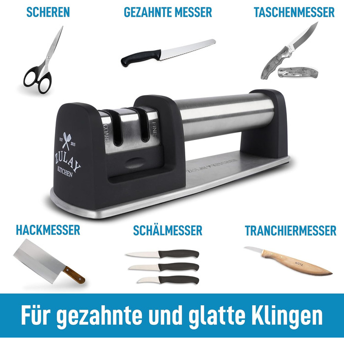 Точилка для ножів Zulay: для прямих та зубчастих лез, з кераміки та вольфраму. Ручна заточка ножів, для кухні та кишенькових ножів. 2-ступенева точилка для стільниці.