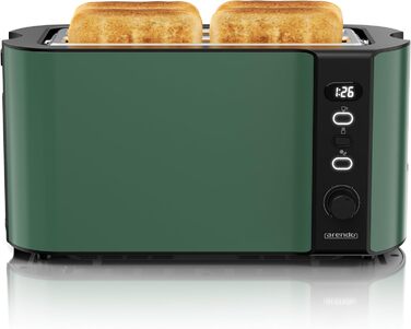 Тостер Arendo з нержавіючої сталі, 4 слоти, підігрів, підставка для булочок, 1500W, зйомний лоток для крихт, дисплей з таймером