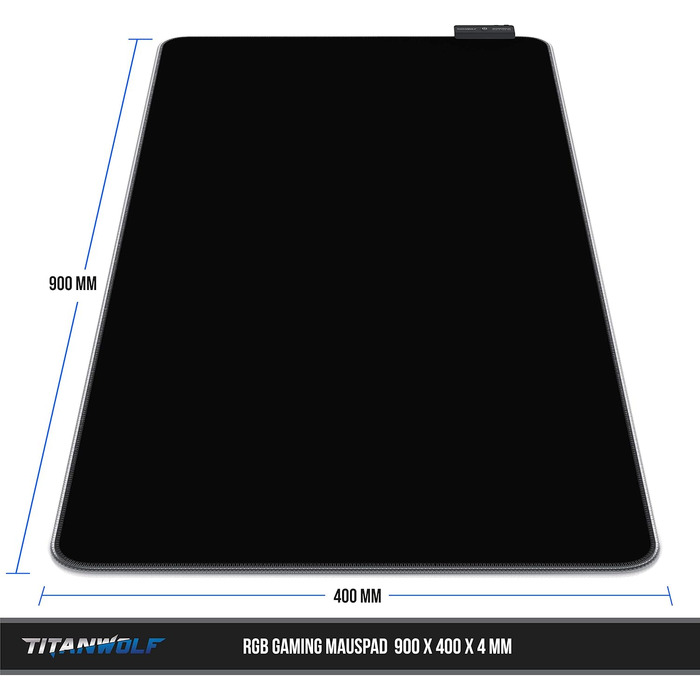 Ігровий килимок для миші TITANWOLF RGB LED XXL (800x300 мм), багатоколірна підсвітка, 11 режимів, вологостійкий, чорний (Black Pro)