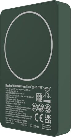 Повербанк VARTA Power Bank Energy 10000 mAh, 20W, USB-C та USB-A, Li-Polymer, з функцією Pass-Through, для 3 пристроїв, LED-індикація, зелений (Mag Pro 5000)