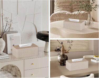 GOLRANLYE Cosmetic Tissue Box, 25×13.5×9.5 cm PU Leather Modern Tissue Box Rectangular for Bathroom, Bedroom, Dining Room, Office and More (Beige)
