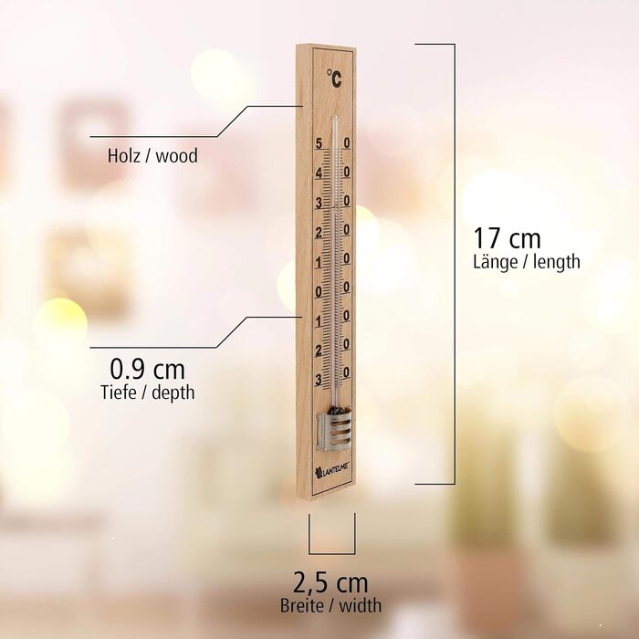 Lantelme 10-Piece Analog Room Thermometer Wood – Classic Thermometer for Indoor and Outdoor Use, Ideal as Kitchen, Bathroom, and Garden Thermometer, Eco-Friendly and Battery-Free