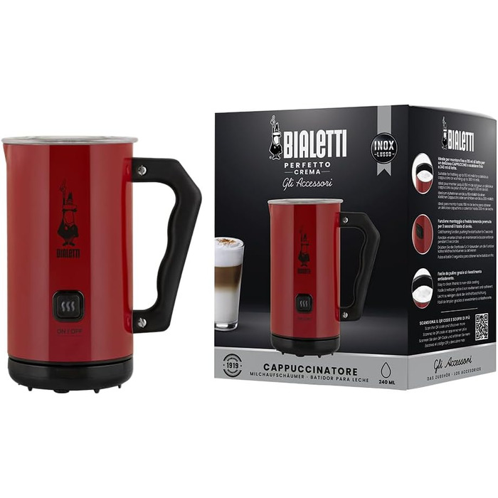 Електричний спінювач молока Bialetti Milch Frother, 150 мл для капучино, 300 мл гарячого молока, червоний