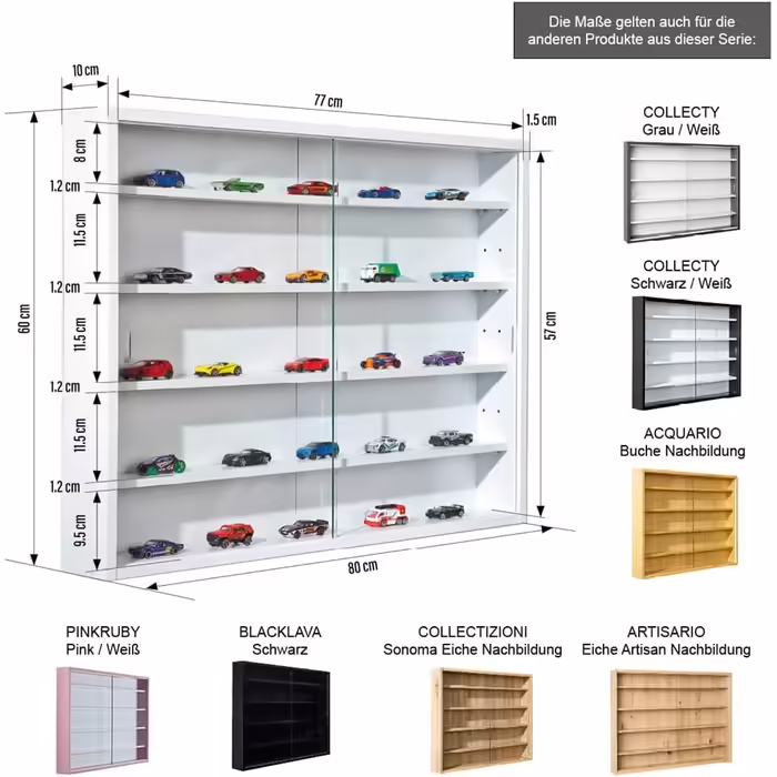 Inter Link - Collector's Cabinets - Hanging Display Cabinet - Wall Shelf - Glass Cabinet - Wall Display Cabinet - Hanging Shelf - Showcase - MDF - Black/White (80x60x9.5 cm) Collecty Black Black, White