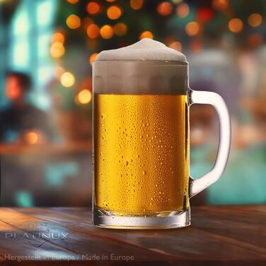 Набір пивних склянок PLATINUX Bierseidel 6 шт, 300 мл (макс. 350 мл), прозорі скляні кружки з ручкою для пива, 0.3л