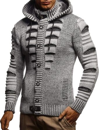 Кардиган чоловічий Leif Nelson з капюшоном та блискавкою - в'язана спортивна куртка для чоловіків, сірий/чорний, для зими та літа
