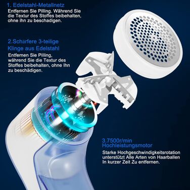 Електричний видалення ворсу Fusselrasierer: портативний пристрій для одягу з USB зарядкою та 1 змінною головкою (блакитний)