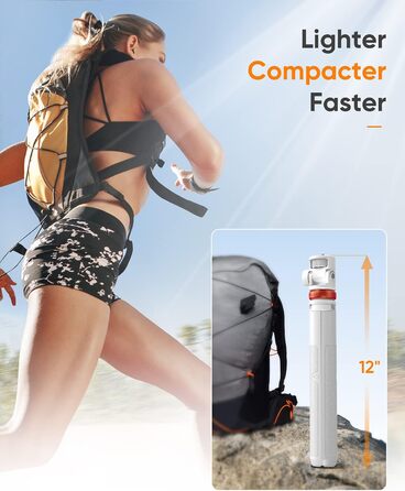 Штатив для смартфона та селфі-стика з пульт дистанційного керування, 158 см, міцна конструкція, регульований, для iPhone/Android (Мінеральний білий)