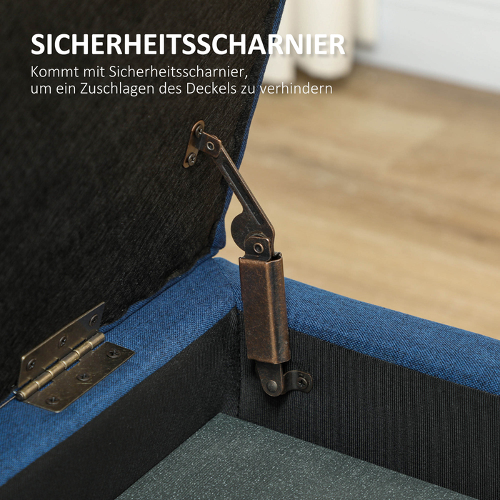 HOMCOM Storage Bench, Ottoman, Entryway Bench with Button Tufting, 125.1 cm x 48.9 cm x 41.3 cm, Blue