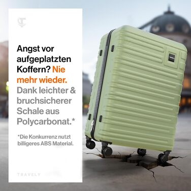 Чемодан туристичний великий 77 см, 100 л, полікарбонат, зелений, з TSA замком