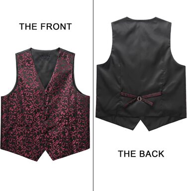 Костюмний жилет для чоловіків Enlision на весілля з павальовим візерунком, краватка та нагрудна хустинка. Чорно-вишневий, XL