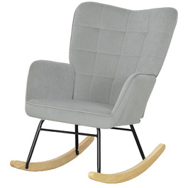 HOMCOM Rocking Chair, Rocking Armchair with Velvet Look, Armrests, Chair with Wooden Skids, Reclining Chair for Living Room, Bedroom, Light Grey | Aosom