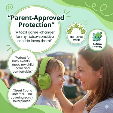 Дитячі шумопоглинаючі навушники ISOtunes Junior Defender для концертів, феєрверків та спортивних заходів, колір зелений