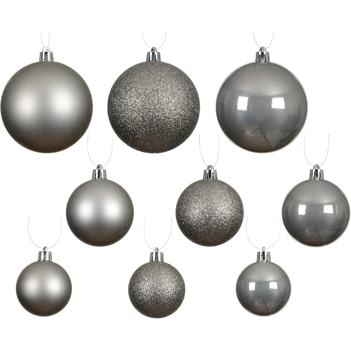 Шардечки для ялинки Kaemingk, пластик, 6 см, 30 шт. - класичні, неб'ючі, сірого кольору - набір прикрас для ялинки