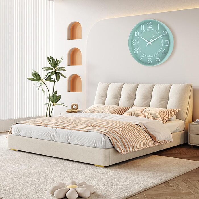HZDHCLH Wall Clock Silent No Ticking 25 cm Easy to Read Clock for Kitchen, Living Room, Bedroom, Bathroom, Home Office (Green and White)