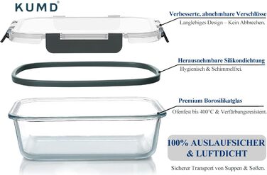 Набір скляних контейнерів для зберігання (20 шт.) Borosilikatglas: 5 x 1040 мл та 5 x 370 мл - для мікрохвильовки, приготування їжі, духовки, витокозахисні