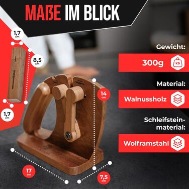 Точилка для ножів Messerschärfer з горіховим корпусом | Для гладких та хвилястих ножів | З керамічним точилом | Точилка для ножів, ножиць та секаторів