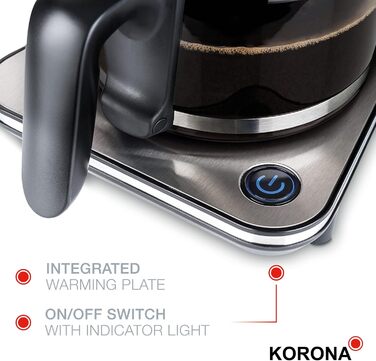 Кавоварка Korona 10295, нержавіюча сталь, 1,25 л, 1800 Вт, технологія проливного заварювання