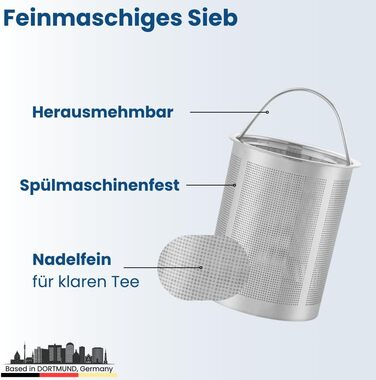 Заварник для чаю Teekanne з ситечком, 1 л, нержавіюча сталь, з функцією підігріву та пробковим підстаканником, двостінний чайник для листового чаю та трав'яних настоїв