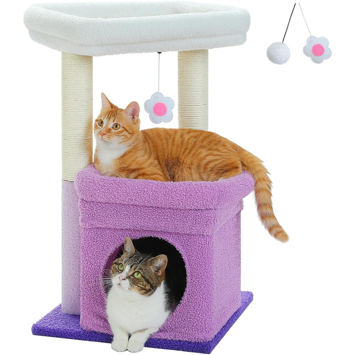 PAWZ Road Cat Tree, Multi-Tier Cat Tower with Sisal-Covered Scratching Post, Cozy Cat Condo, and Large Cat Perch for House Cats, (Purple)