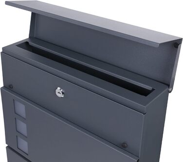 Поштовий ящик Wiltec Designer V24 антрацит/нержавіюча сталь 370x105x370 мм, настінний, з замком, оглядовим вікном та тримачем для газет