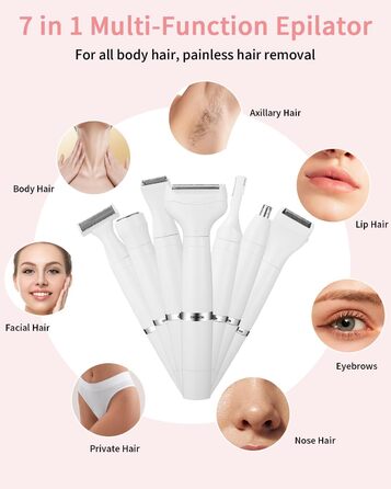Набір для епіляції та стрижки 7-в-1 для жінок: тример для обличчя, бікіні, під пахвами, носа. USB, водонепроникний, портативний.