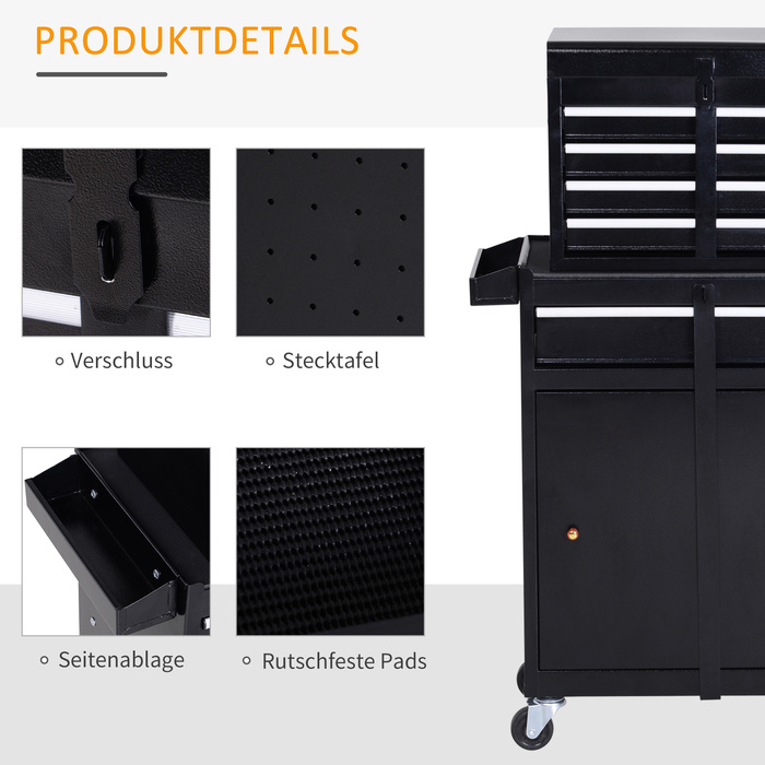 DURHAND Tool Trolley with 5 Drawers and 360° Wheels, Metal, 52.5x28x104.5cm, Mobile & Space-Saving for Workshop