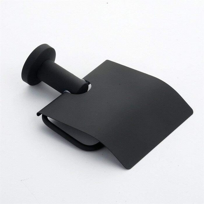 CASEWIND Toilet Paper Holder Black, Toilet Roll Holder with Lid, Antique Toilet Paper Holder with Drill Wall Mount Stainless Steel Matte for WC Nostalgia