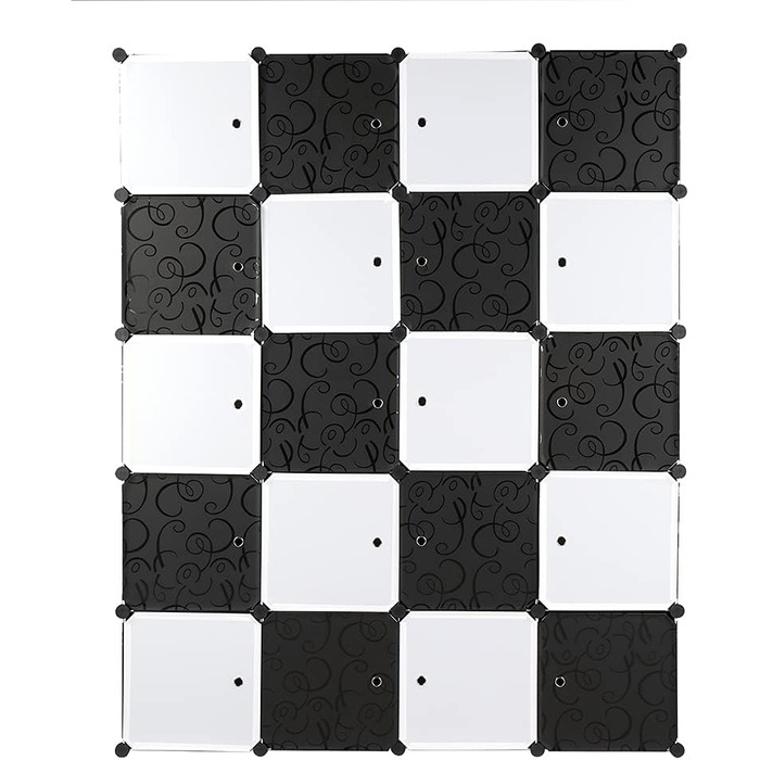 Regal system, 10 cubes, plastic wardrobe with doors, modular cabinet for space-saving storage, 70 x 45 x 175 cm, white door & black cabinet. Storage for clothing, shoes, etc. (140 x 45 x 175 cm, black and white)
