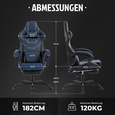 Геймерське крісло Ergonomisch з підставкою для ніг, регульованою висотою, блакитне. Офісне крісло з підтримкою попереку для комп'ютера