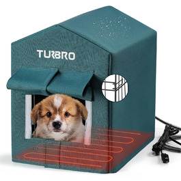 Турбо Будка для собак з підігрівом, ізольована та стійка до погодних умов, підставка з заліза для диких тварин та собак, килимок з підігрівом та 4,5 м шнура, що не гризеться, сертифікована UL, блакитна