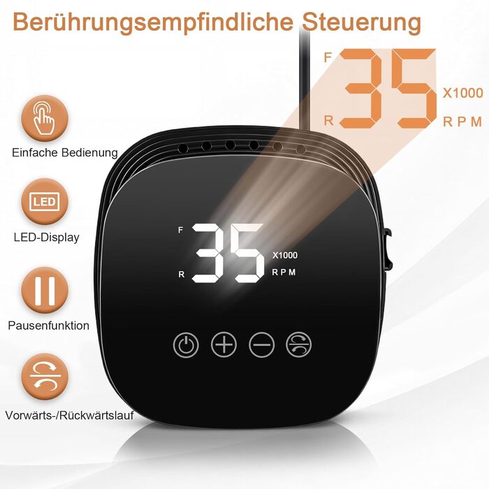 Електричний фрезер для нігтів Nagelfräser 35000 об/хв з LED дисплеєм, 35W, Touch-керування, для манікюру та педикюру в салоні та вдома