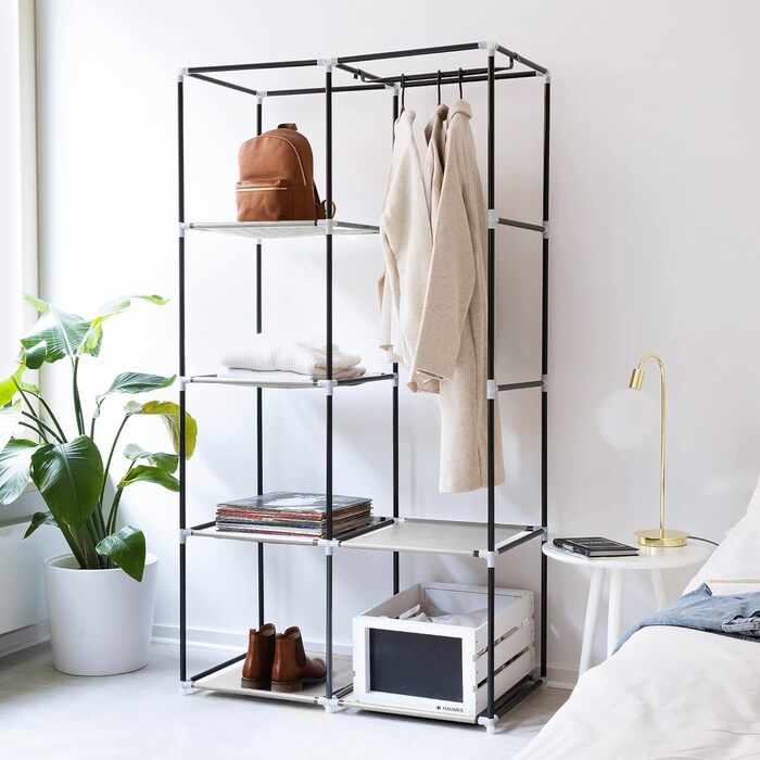 Navaris Fabric Wardrobe with Clothes Rail - Folding Wardrobe 88x170x45cm with Rail - Large, Stable Closet - Foldable Fabric Wardrobe made of Nonwoven Fabric in Light Grey