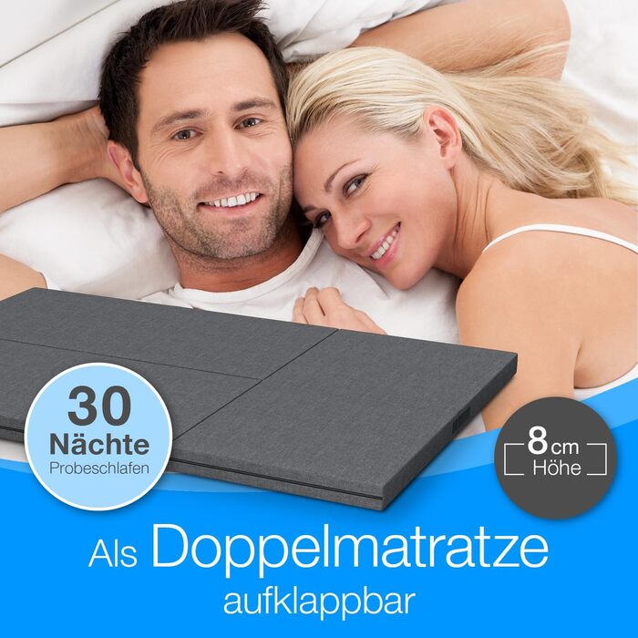 Складаний гостьовий матрац ELONEO maxVitalis 140x200 см з чохлом, висота 8 см, ортопедичний, розкладне ліжко для гостей і подорожей, знімний чохол, придатний для прання