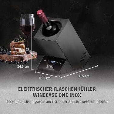 CASO WineCase One Black - Single Bottle Wine Cooler with Temperature Control (5-18°C), Stainless Steel Finish