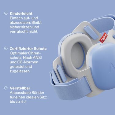 Дитячі навушники Alpine Muffy Baby Klassik - захист від шуму для малюків до 36 місяців, чорний (комфорт - блакитний)