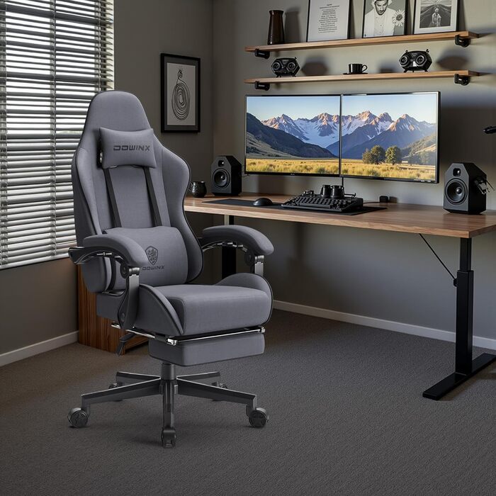Ігровий крісло Dowinx з підголівником та підставкою для ніг, сірий - Upgrade