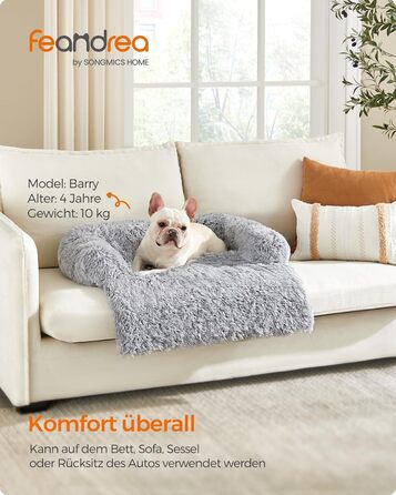 Feandrea м'яке ліжко для собак FluffyHug, диван-подушка, захист дивану, розмір M, для маленьких та середніх собак, 80 x 75 x 16 см, Ombré-Сірий