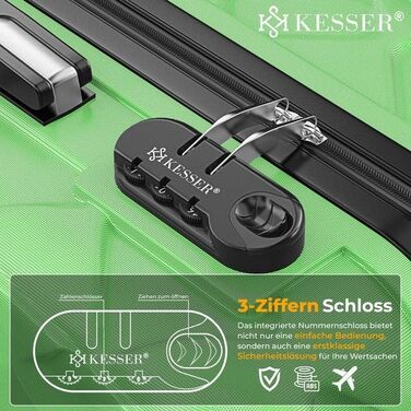 Набір валіз KESSER® 4 шт. | ABS валізи з кодовим замком, ваговою системою та органайзером для подорожей | Ручна та велика поїздка, бізнес та валіза-тележка (яблучно-зелений)
