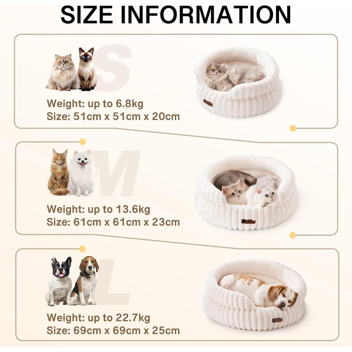 М'яке кругле ліжко для котів та собак M, Beige | MEWOOFUN